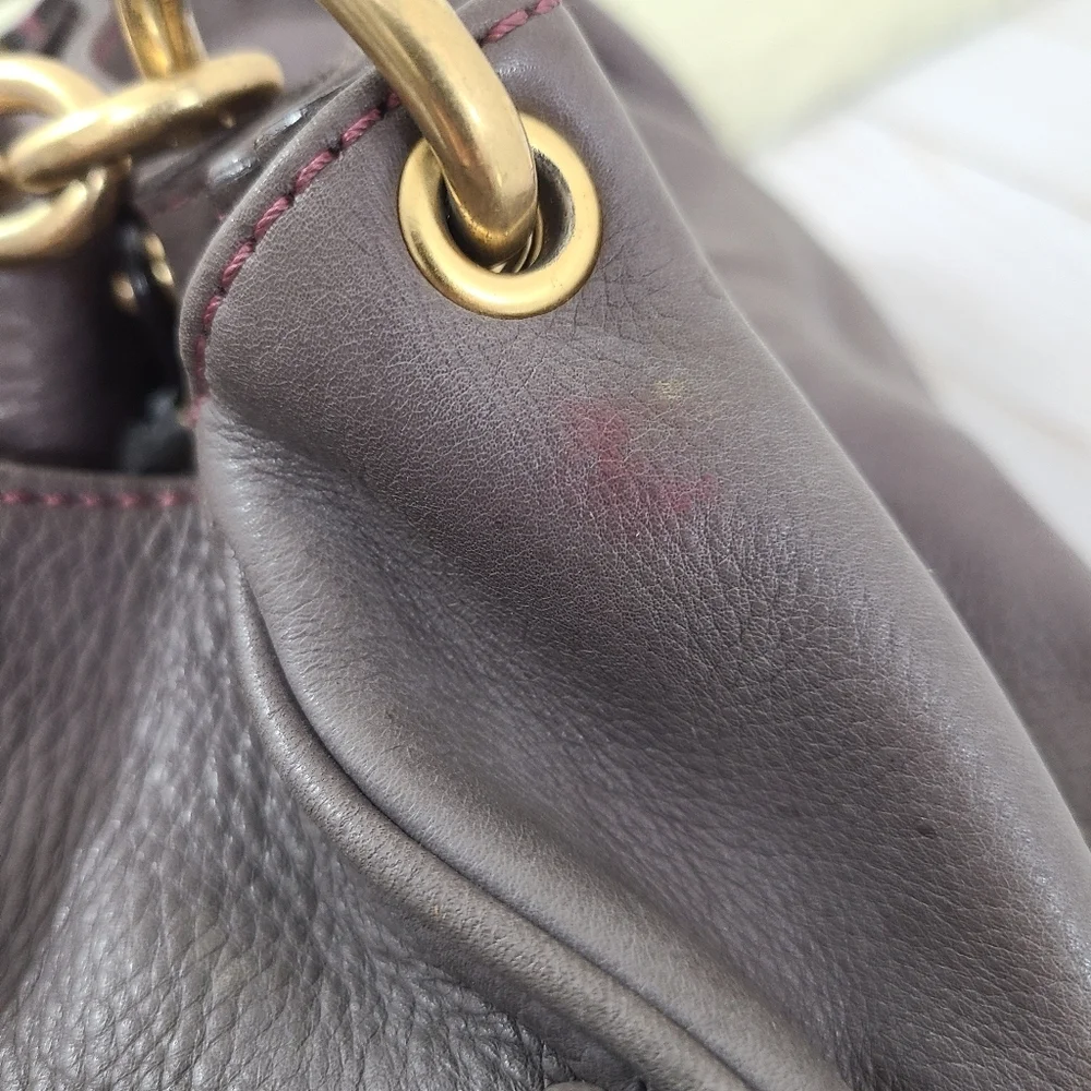 Vintage Y2K Juicy Couture slouchy leather hobo bag gray taupe pink gold